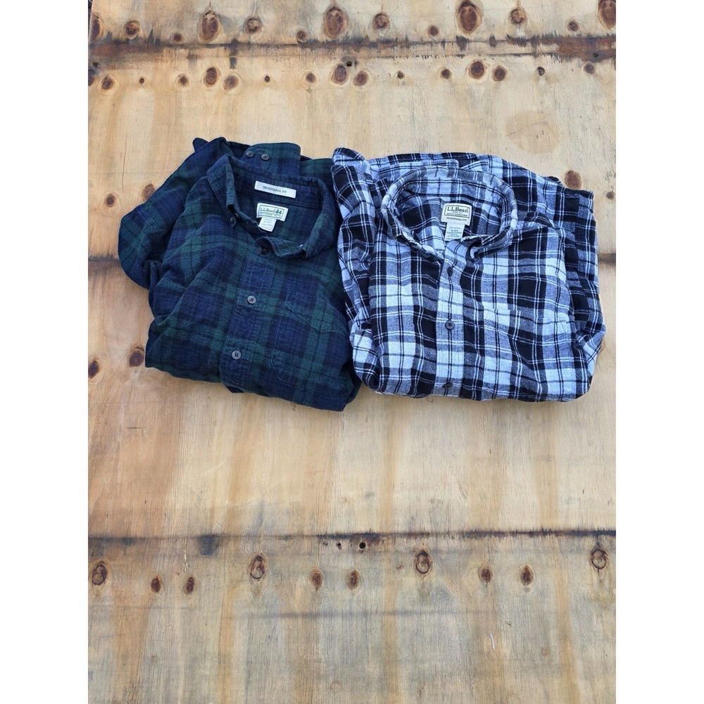 Lot of 2 L.L. Bean Traditional Fit Plaid Flannel Shirts Mens Medium Multicolored
